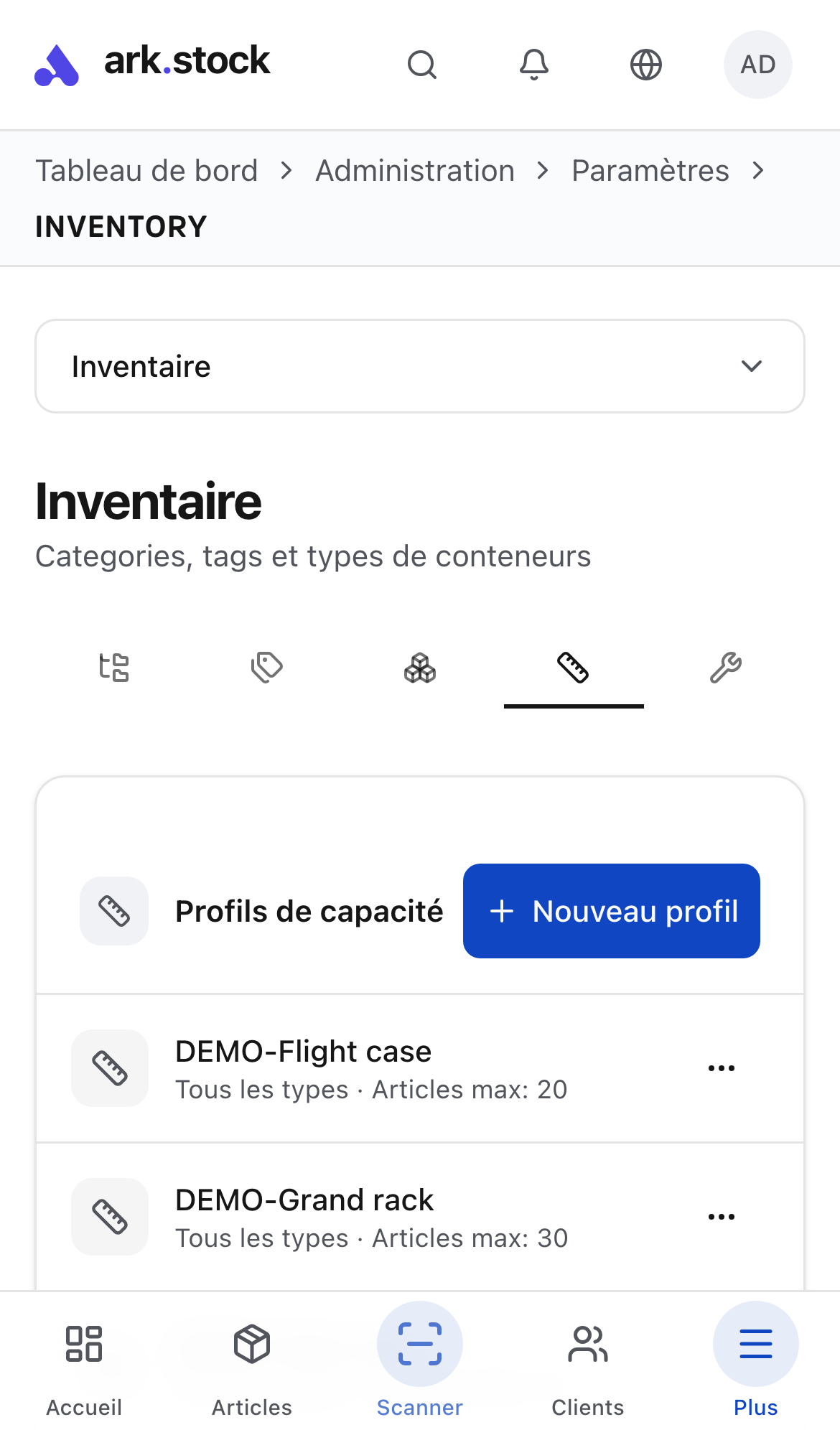 Container capacity dashboard