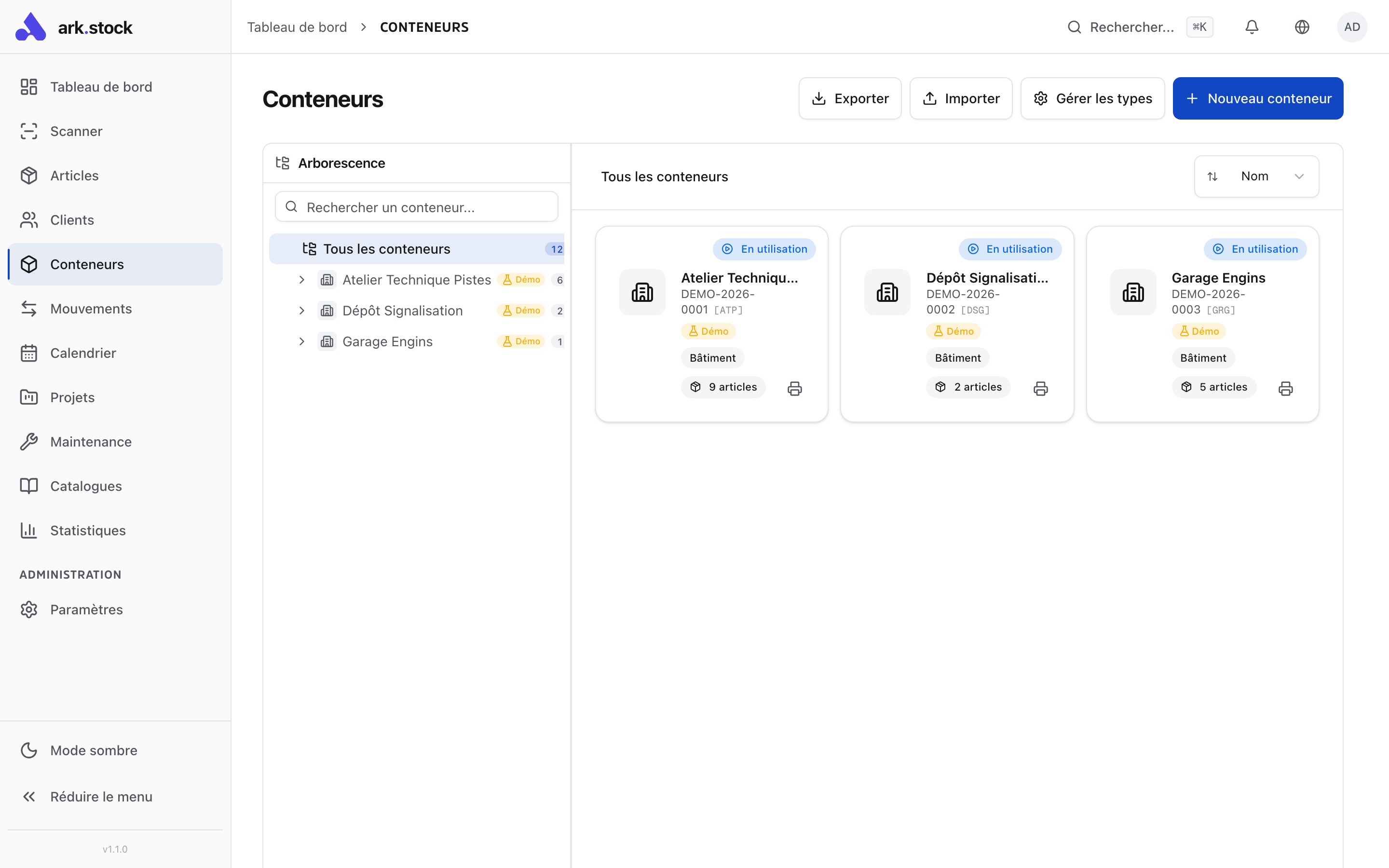 Container capacity dashboard