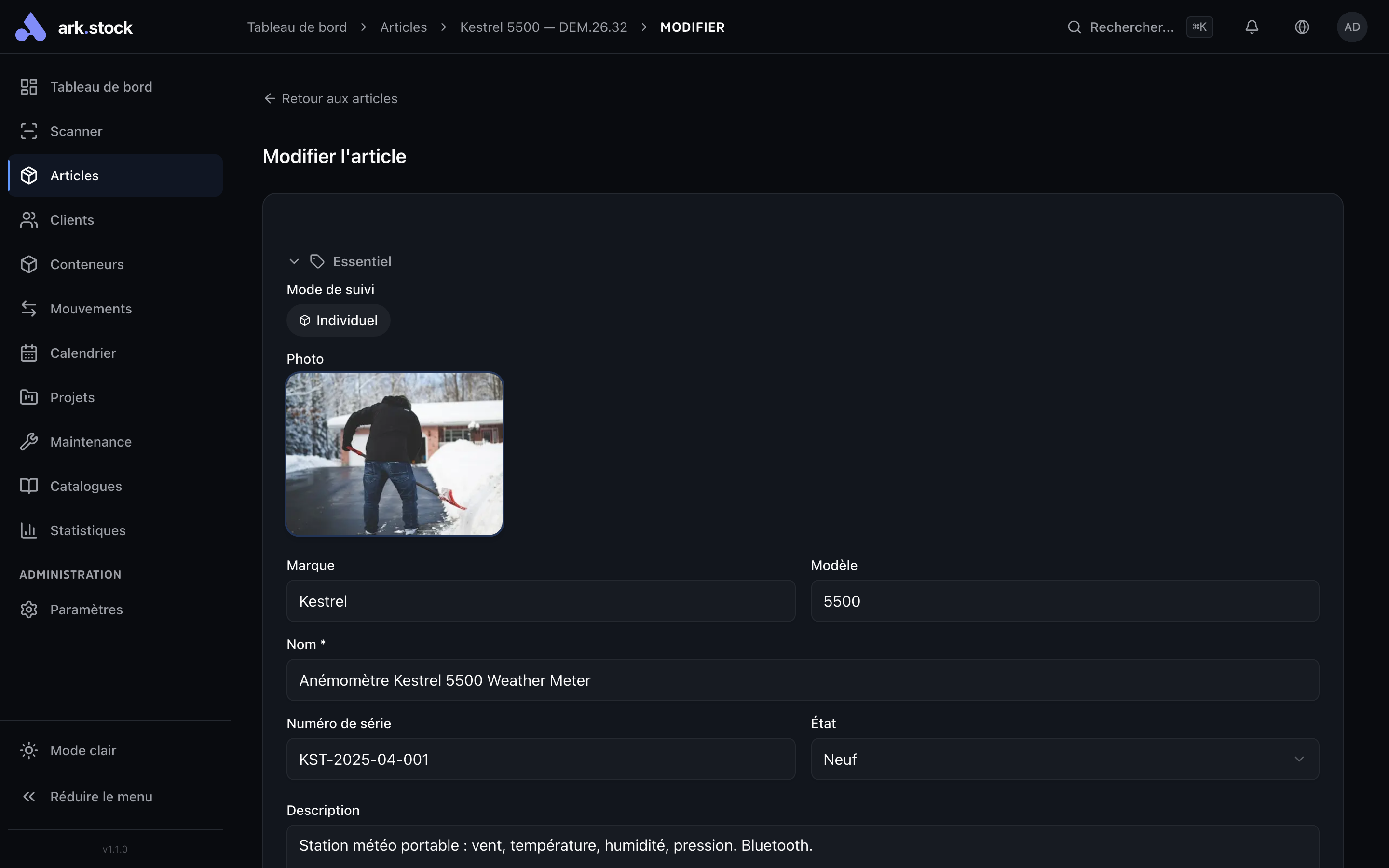Timeline of an item's condition and state changes, with user signature.