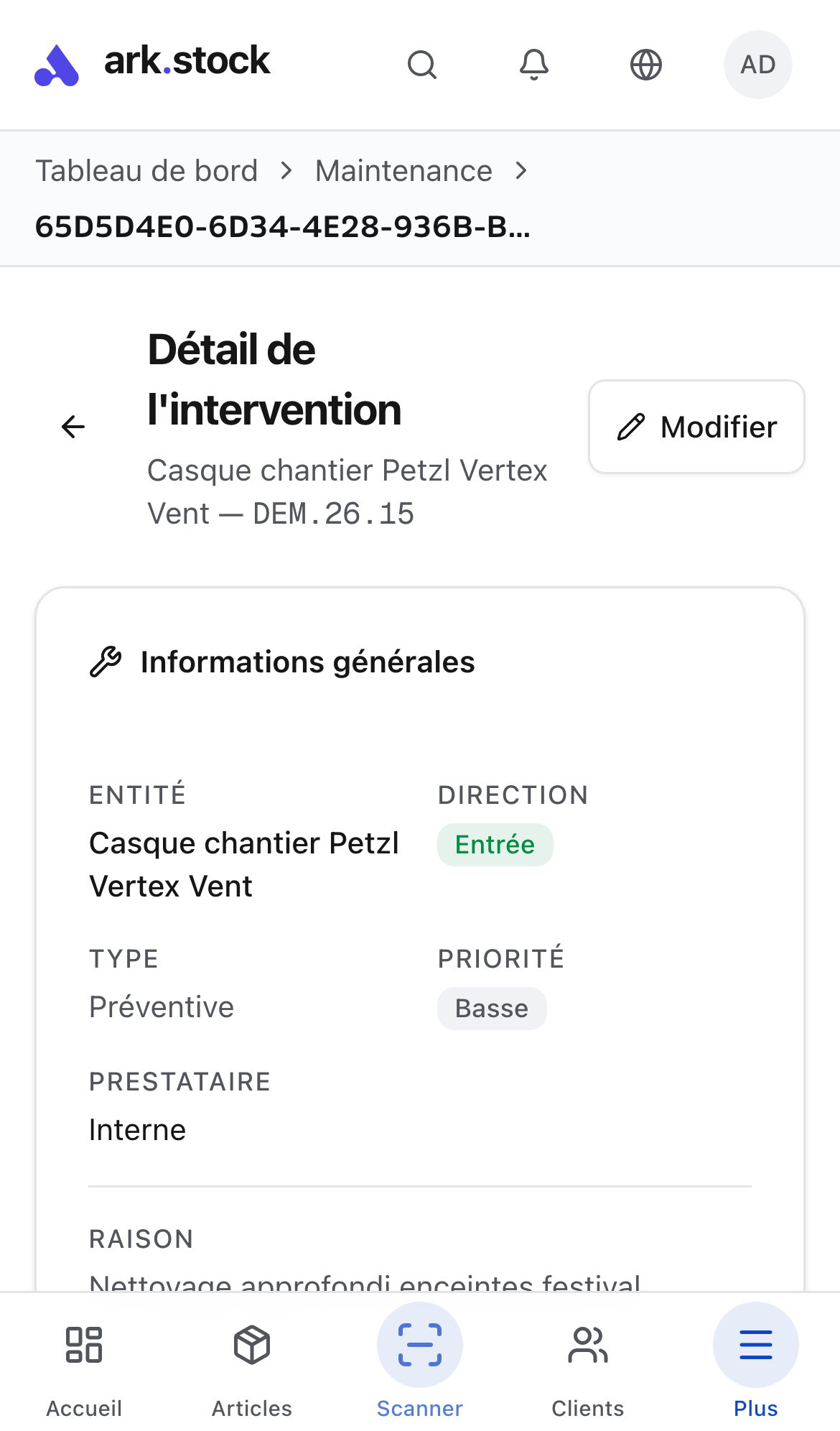Corrective-maintenance ticket with cost tracking
