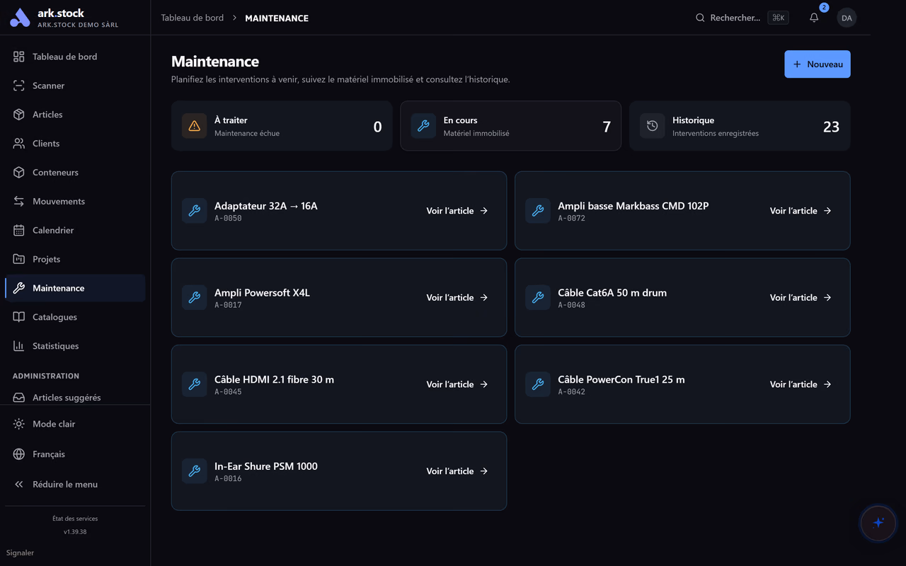 Vue complète des maintenances