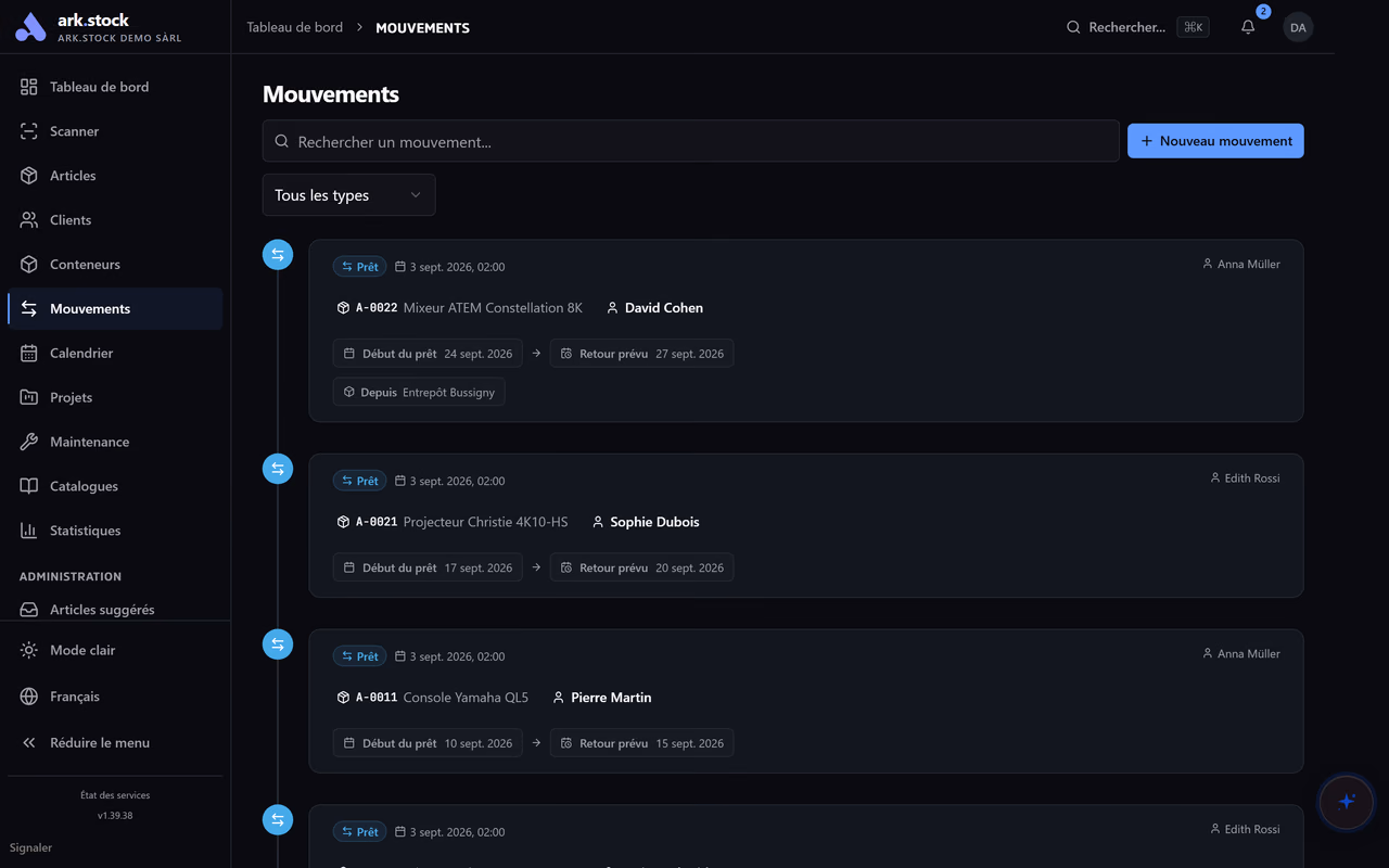 Vue complète des prêts et retours