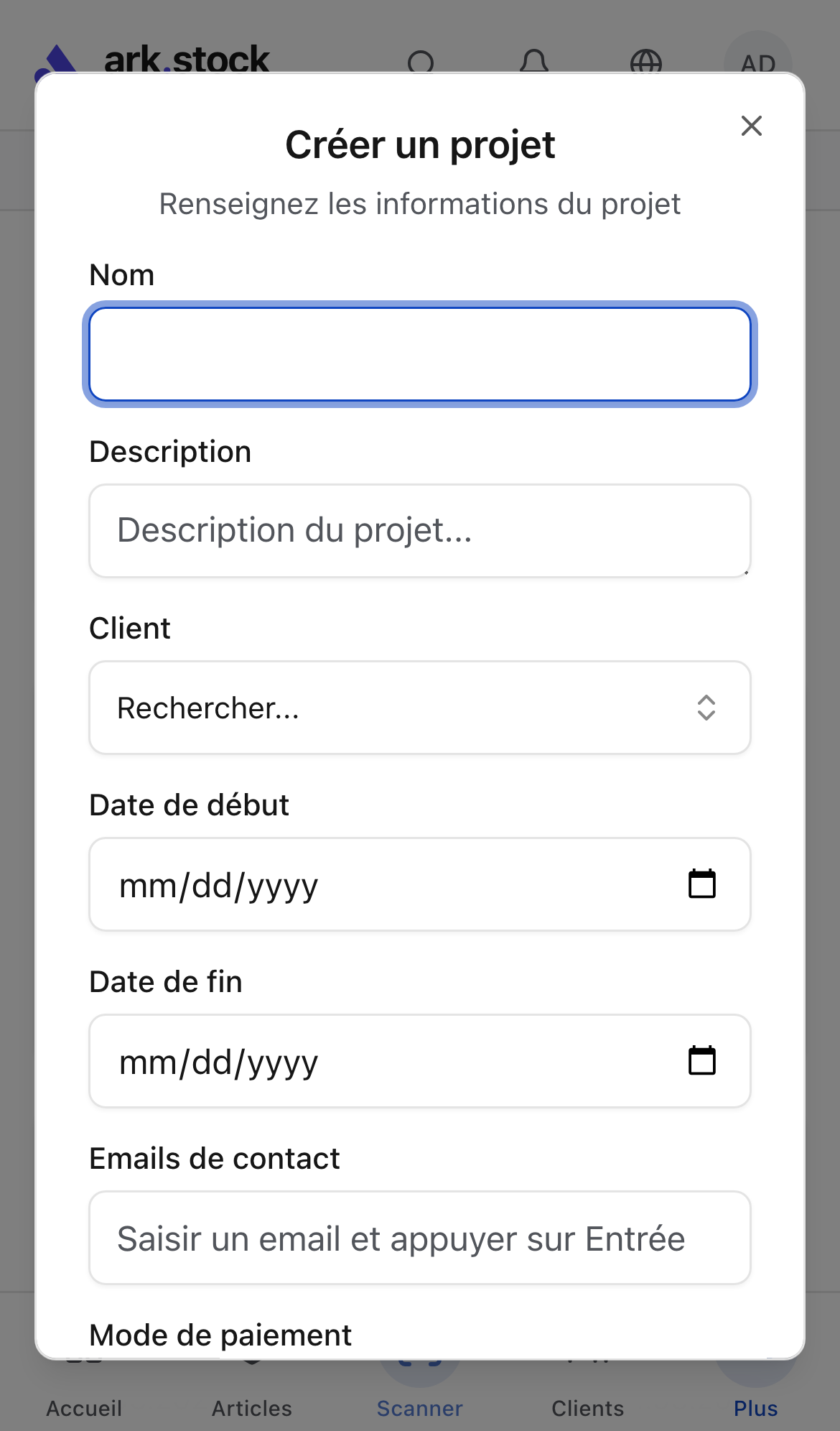 Tabelle der Positionen und Verbrauchsartikel
