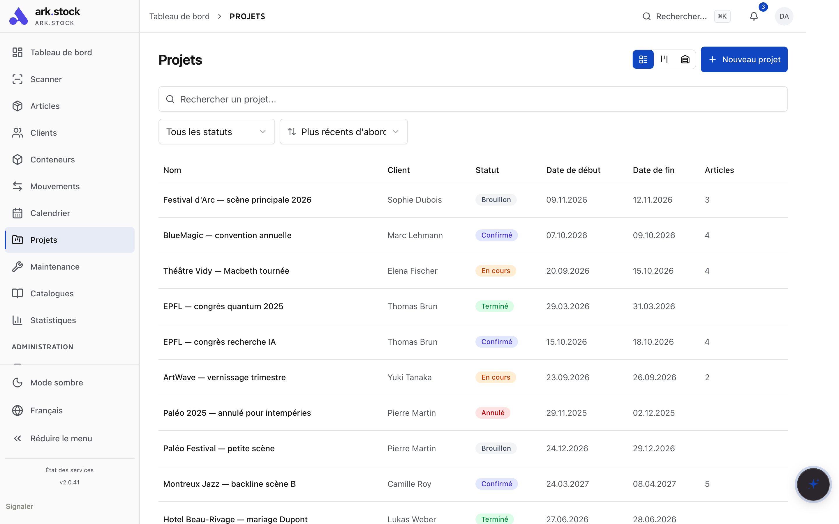ark.stock-Mietprojektliste